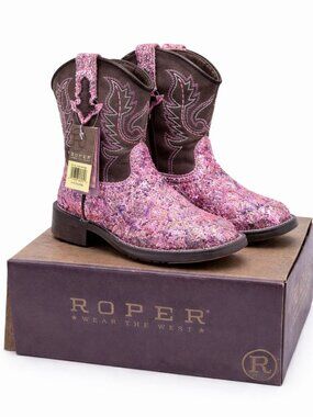 Roper Glitter Aztec Toddler Cowgirl Boots Size 6 Pink Brown Western